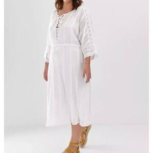 ASOS DESIGN CURVE Lace Insert Midi Dress with Lace Up Front size 16